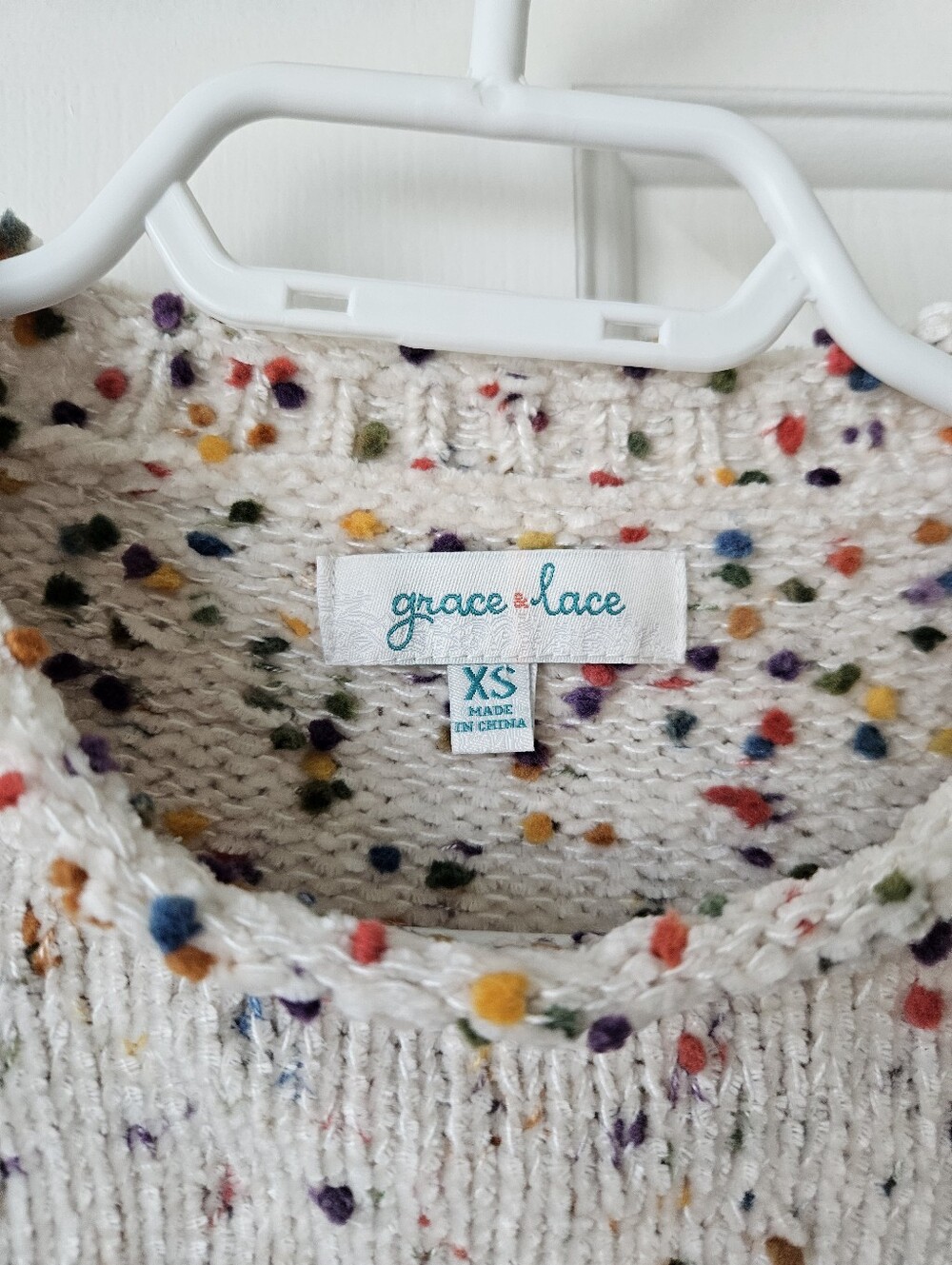 Grace & Lace Cream Multicolor Confetti Knit Sweater XS - Picture 4 of 5